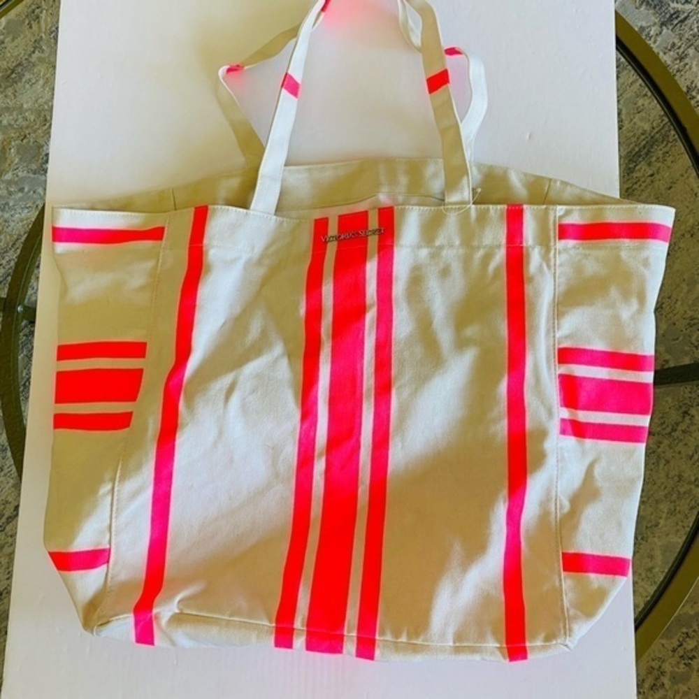Victoria's Secret Logo Stripe Weekender Large Tote Beach Bag